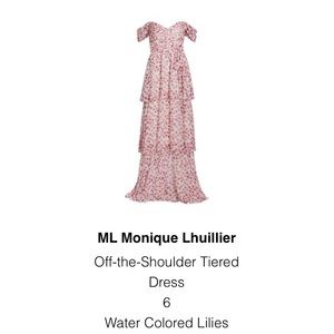 ML Monique Lhuillier
Off-the-Shoulder Tiered Dress Water Colored Lilies